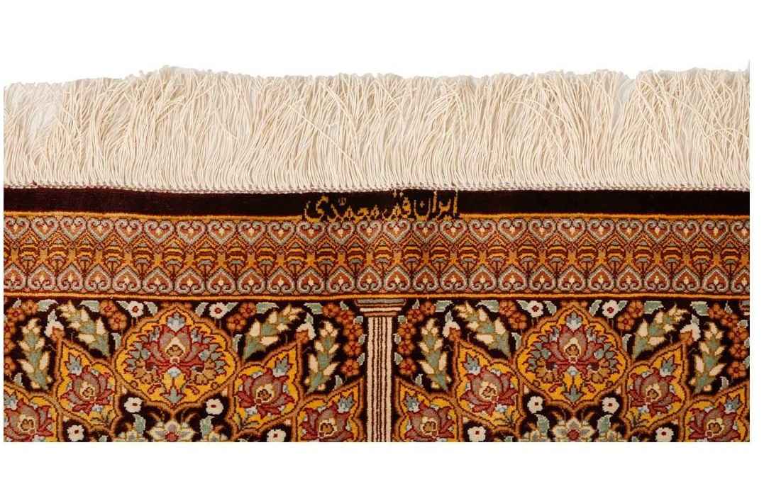 Hand-Knotted Persian Qom Silk Rug (Fine Art Classical Floral Medallion) – Brown