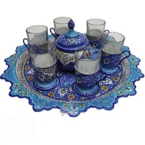 Handcrafted Persian Copper Tea Set – Minakari Enameled in Blue