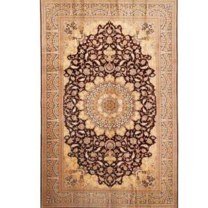 Hand-Knotted Persian Qom Silk Rug (Fine Art Classical Floral Medallion) – Brown