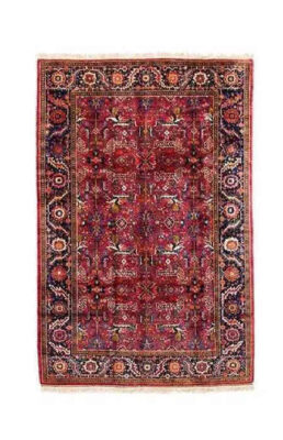 Hand-Knotted Persian Heriz Rug (Classical Bold Floral Medallion) – Red Wool