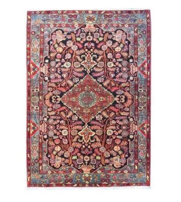 Hand-Knotted Persian Nahavand Stylish Rug (Tribal Floral Medallion Pattern) – Red Wool