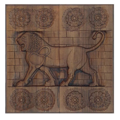 Handcrafted Solid Wood Persian Backgammon Board with Persian Lion Heritage Carving