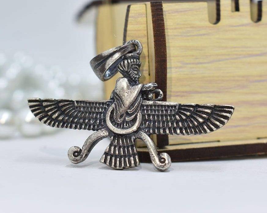 Persian silver Pendant Minimalist Zoroastrian Symbol Faravahar