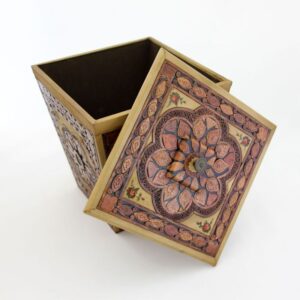 Luxury Leather & Wood Mosaic Trash Can – Persian Khatam Design
