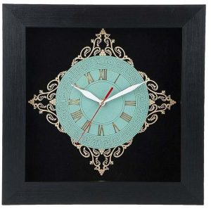 Handcrafted Persian Inlaid Wood Wall Clock with Geometric Pattern