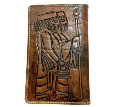 Persian Leather Long Wallet for Men with Achaemenid Soldier Design