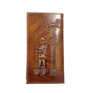Persian Leather Long Wallet for Men with Faravahar & Achaemenid Design