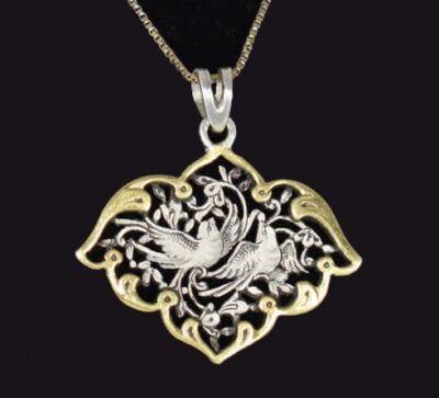 Persian Engraved Silver Pendant Necklace - Morgh Amin Bird, Handcrafted Design