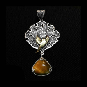 Persian Engraved Silver Pendant with Tiger Eye Gemstone