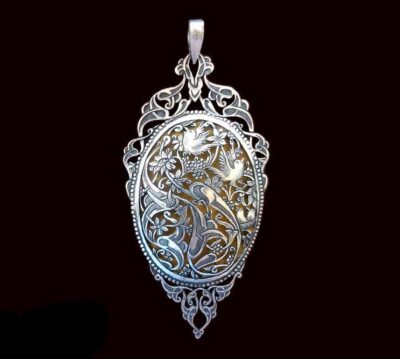 Persian Engraved Silver Pendant Necklace – Morgh Amin Bird, Minimalist Design
