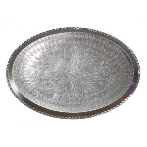 Traditional Copper Serving Tray – Hand Hammered Geometric Silver Tray