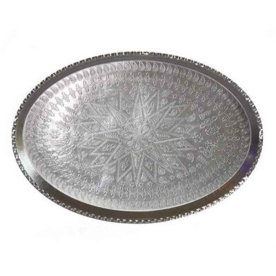 Traditional Copper Serving Tray - Hand Hammered Geometric Silver Tray