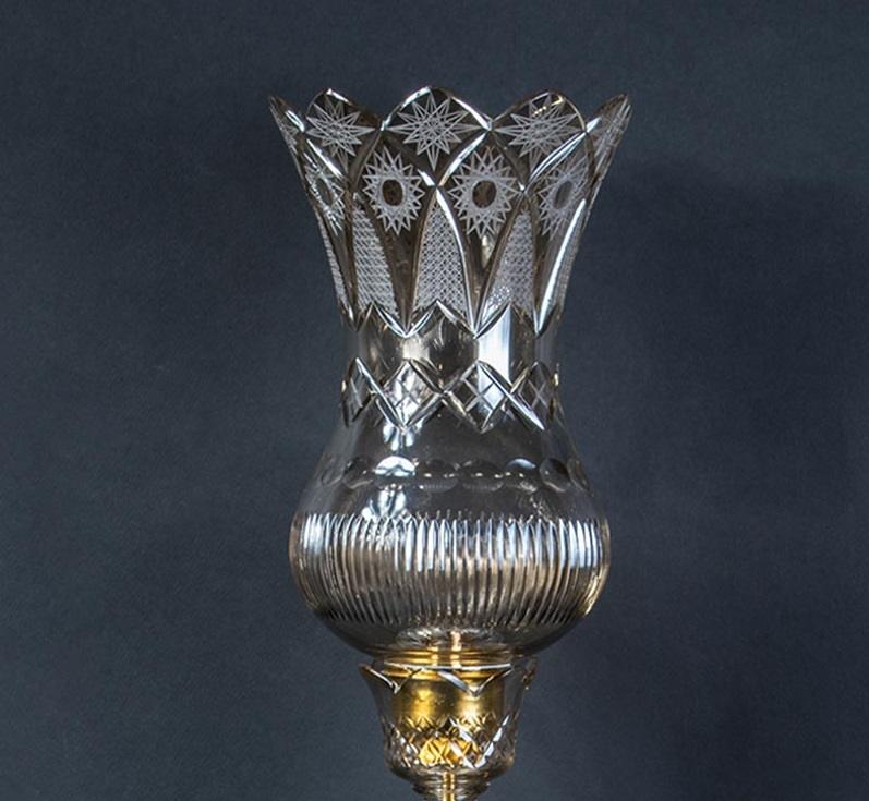 Traditional Persian Laleh Abbasi Enameled Crystal Lamp with Glass Pendants