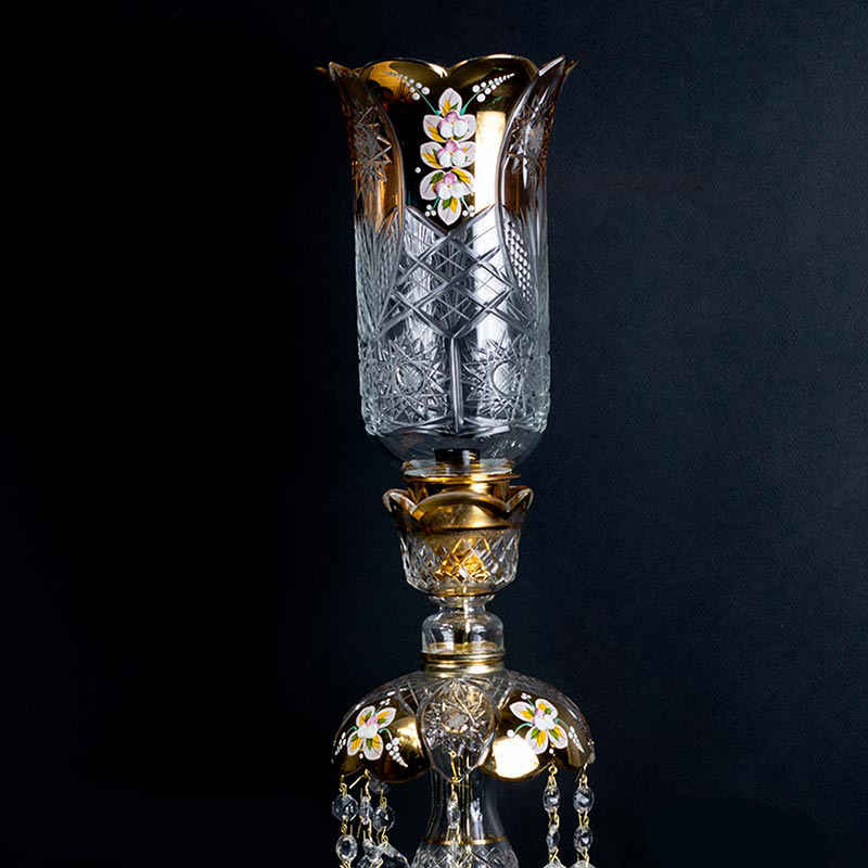 Classic Persian Laleh Abbasi Crystal Table Lamp with Hanging Glass Drops