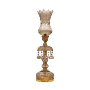 Traditional Persian Laleh Abbasi Enameled Crystal Lamp with Glass Pendants