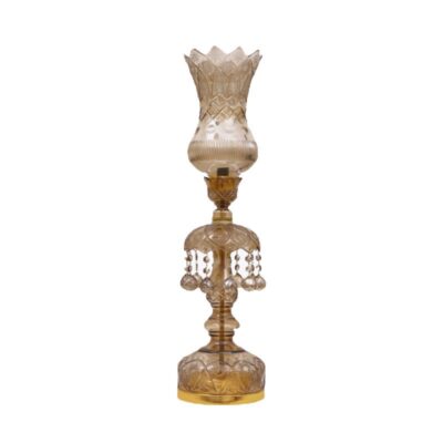 Traditional Persian Laleh Abbasi Enameled Crystal Lamp with Glass Pendants