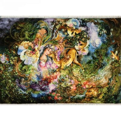 Hand-Knotted Persian Silk Miniature Wall Hanging Rug – Dayereh Hasti Miniature, Tabriz