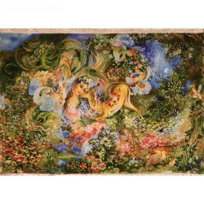 Hand-Knotted Persian Silk Miniature Wall Hanging Rug – Dayereh Hasti Miniature, Tabriz