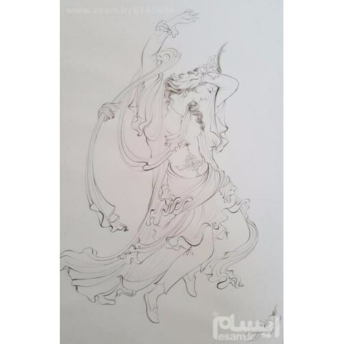 Original Persian Miniature Art Painting: Watercolor – Dance in Wind