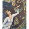 Original Persian Miniature Art Painting: Acrylic on Cardboard - Girl and Phoenix