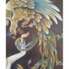 Original Persian Miniature Art Painting: Acrylic on Cardboard - Girl and Phoenix