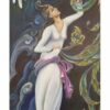 Original Persian Miniature Art Painting: Acrylic on Cardboard - Girl and Phoenix