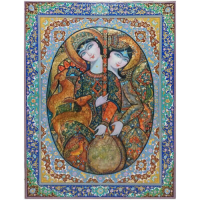 Original Persian Miniature Art Painting: Watercolor and Gouache - Layla and Majnun