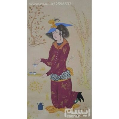 Original Persian Safavid Art Painting: Watercolor on Cardboard – Lover