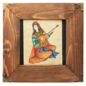 Original Persian Abstract Art Painting – Watercolor on Cardboard, Musician Girl