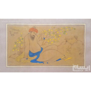 Original Persian Safavid Art Painting: Watercolor and Gouache on Cardboard – Sheikh
