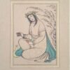 Set of 5 Original Persian Safavid Art Paintings: Watercolor and Gouache on Cardboard