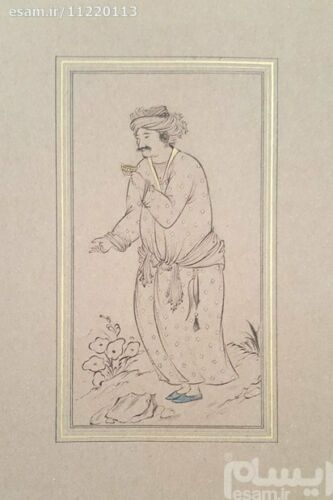 Set of 5 Original Persian Safavid Art Paintings: Watercolor and Gouache on Cardboard