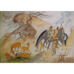 Original Persian Miniature Art Painting: Gouache and Watercolor – Hunting
