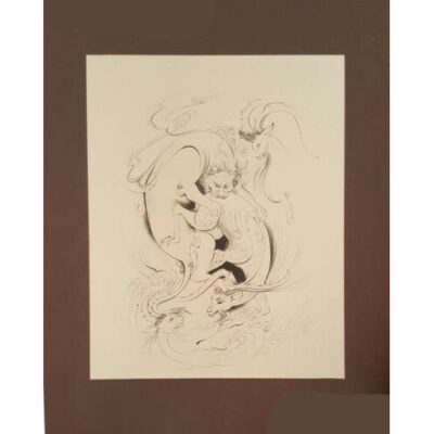 Original Persian Miniature Art Painting: Watercolor - Lion and Deer
