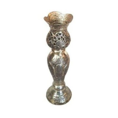 Engraved Iranian Brass Candlestick Holder, Traditional Hand-Engraved Decorative Candle Stand