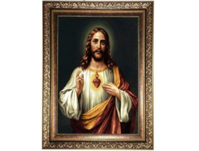Machine-Made Persian Pictorial Wall Hanging Rug – Christ Portrait, Kashan