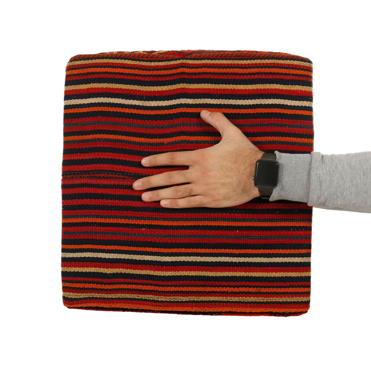 Authentic Persian Kilim Ottoman Pouf – Square Red Kilim
