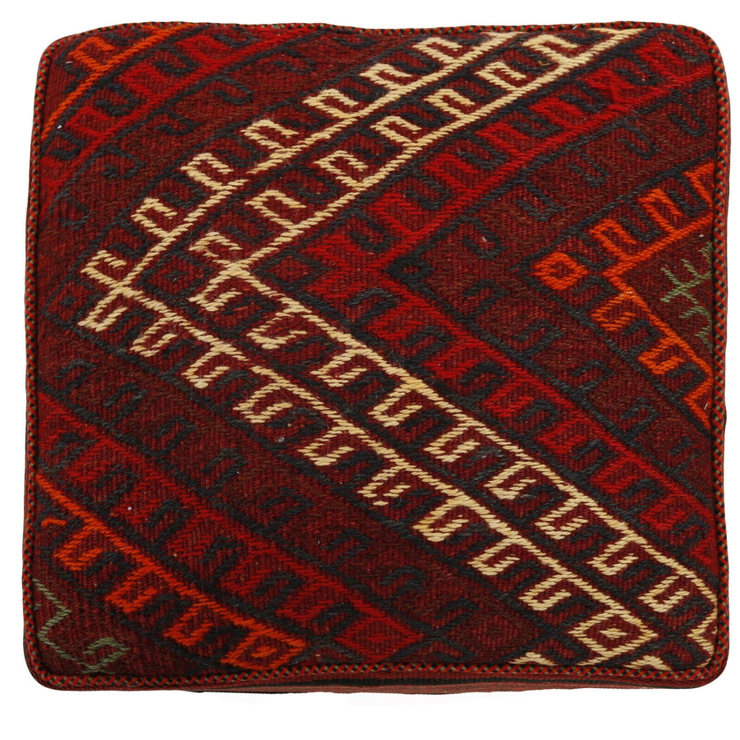 Authentic Persian Kilim Ottoman Pouf – Square Red Kilim H101