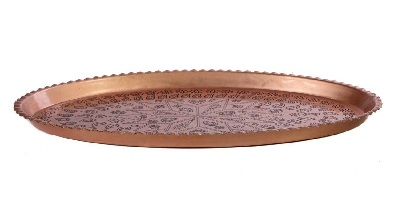 Traditional Copper Serving Tray – Hand Hammered Geometric Design ZH17