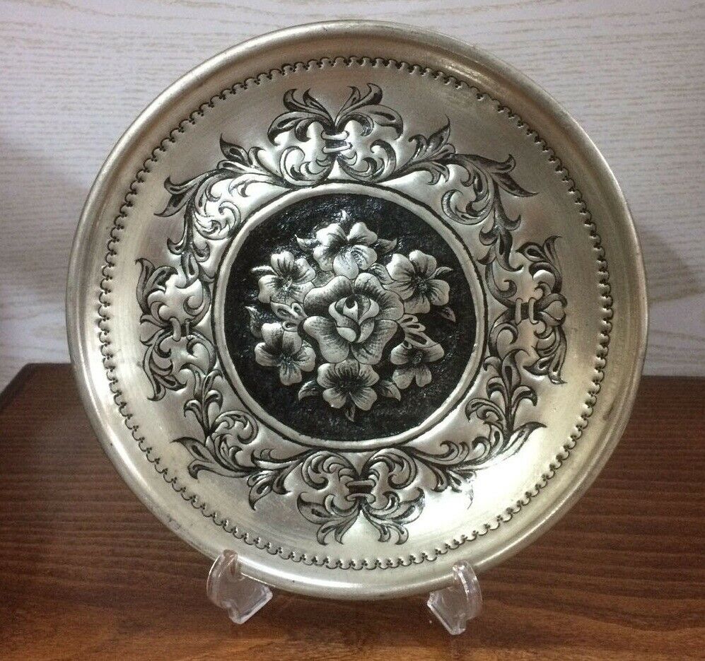Persian Decorative Copper Engraved Wall Plate Flowers