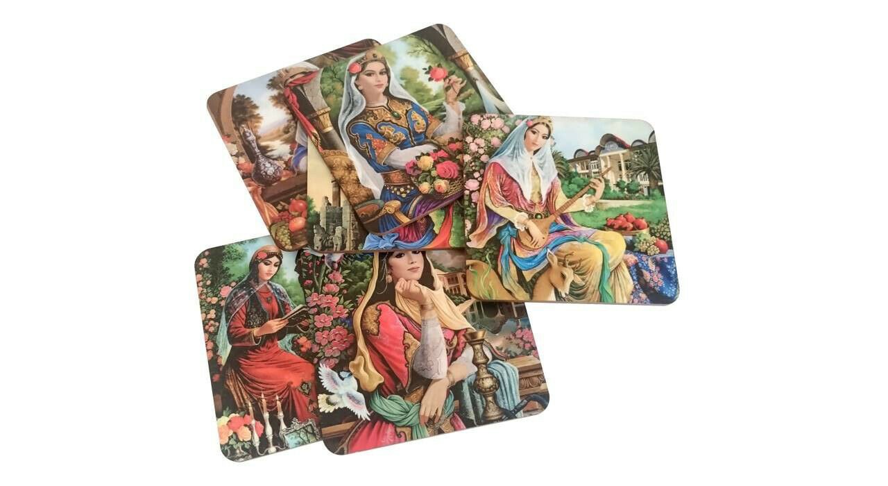 Miniature Persian Coasters – Square Wooden Artistic Drink Protector Set