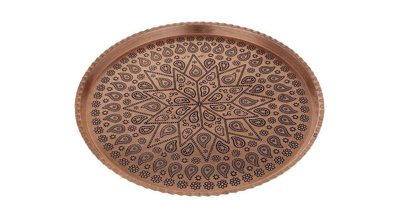 Traditional Copper Serving Tray – Hand Hammered Geometric Design 040