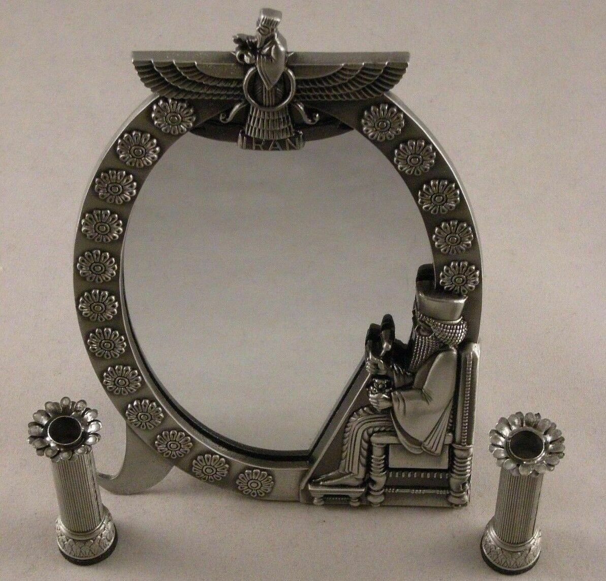 Persian Achaemenid & Farvahar Mirror and Candlesticks Set