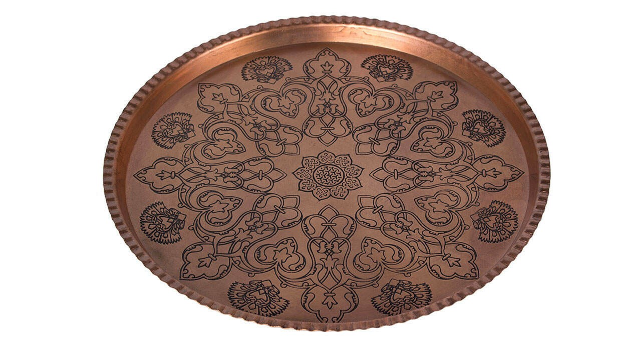 Traditional Copper Serving Tray – Hand Hammered Floral Design 619