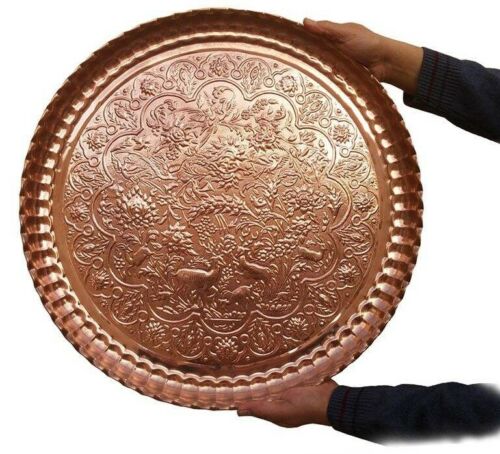 Traditional Copper Serving Tray – Hand Embossed Floral Design 56cm