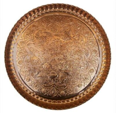 Traditional Copper Serving Tray - Hand Embossed Floral Design 56cm