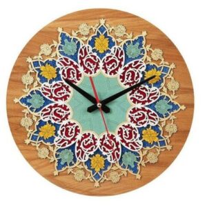 Handcrafted Persian Inlaid Wood Wall Clock with Floral Pattern