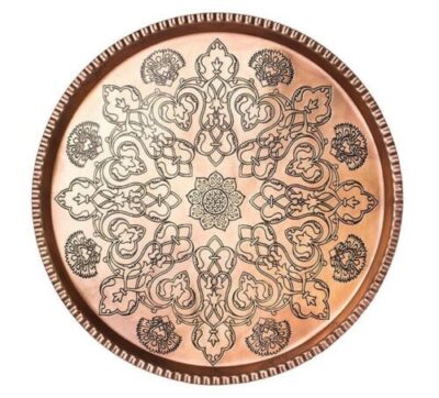 Traditional Copper Serving Tray - Hand Hammered Floral Design 619