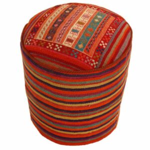 Authentic Persian Kilim Ottoman Pouf – Round Red Kilim 51153