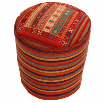 Authentic Persian Kilim Ottoman Pouf - Round Red Kilim 51153